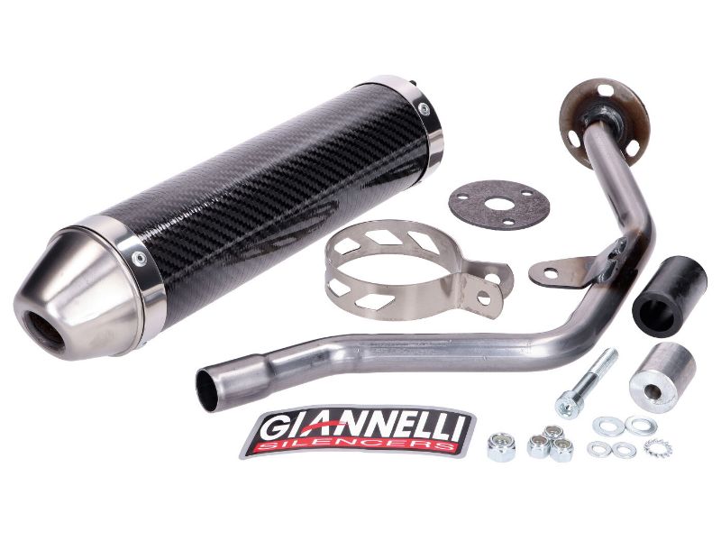 Obrázok z tlmič výfuku Giannelli carbon so všeobecným prevádzkovým povolením pre Yamaha DT 50 R 2004, Malaguti XTM, XSM