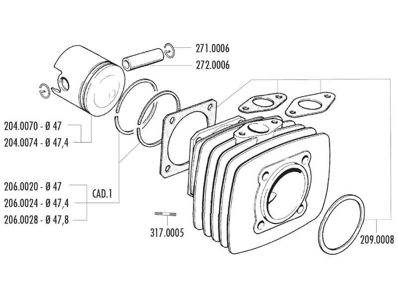 Obrázok z Tesnenia valca (sada) Polini sport 70cc pre Fantic Motor Issimo 50, Minarelli V1