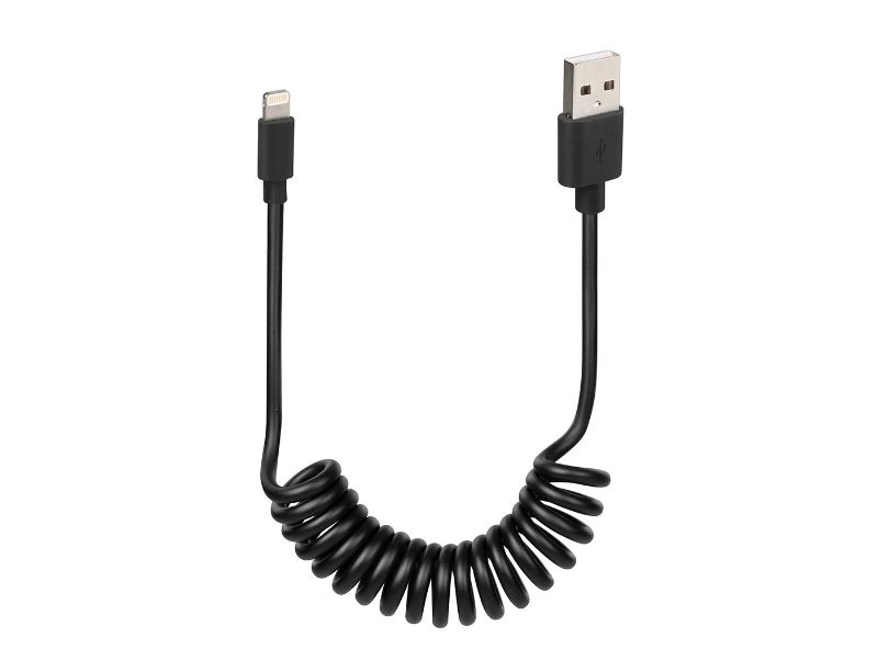 Obrázok z USB špirálový kábel / nabíjací kábel typu USB-A do Lightning 100 cm čierny