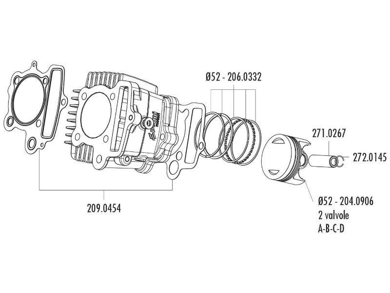 Obrázok z piest - sada Polini 107cc 52mm (B) pre Polini Minicross, Minimotard 110 XP4T s 2V hlava valca 