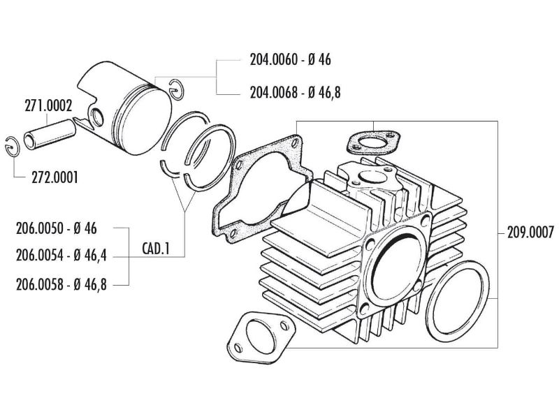 Obrázok z Piestny krúžok Polini 65cc 46x1.5mm pre CPI, Keeway euro2, Honda Wallaroo, Peugeot 103, 104, 105, Fox, GL 10, SPX 50