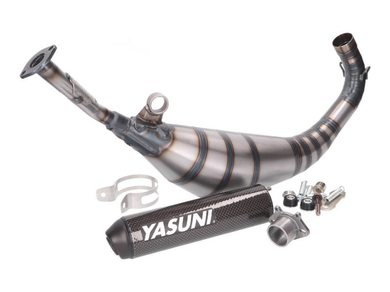 Obrázok z výfuk Yasuni R5 čierna farba carbon pre Aprilia RX, SX, Derbi Senda, Gilera RCR, SMT (EBE, EBS, D50B)