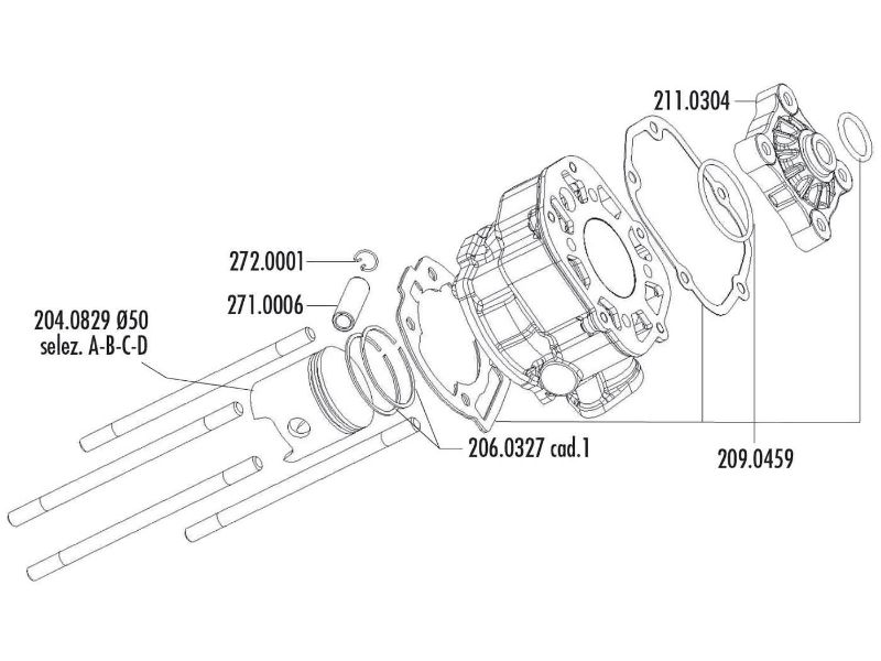 Obrázok z hlava valca combustion chamber Polini aluminum racing 80cc 50mm Piaggio / Derbi motor D50B0