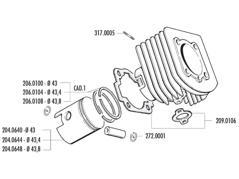 Obrázok z valec sada Polini liatina sport 63cc 43mm pre Piaggio, Vespa AL, ALX, NLX, Vespino