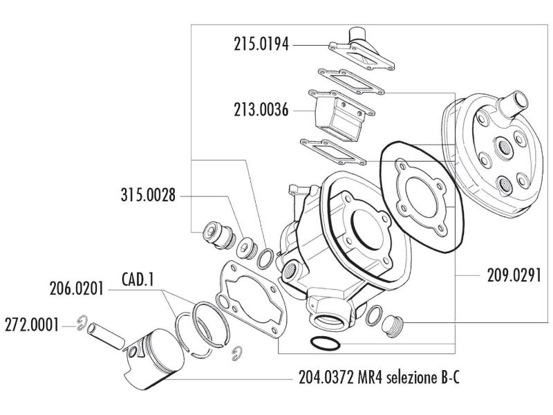 Obrázok z valec sada Polini aluminum sport 70cc 47mm pre Malaguti Dune 50, Minarelli MR4