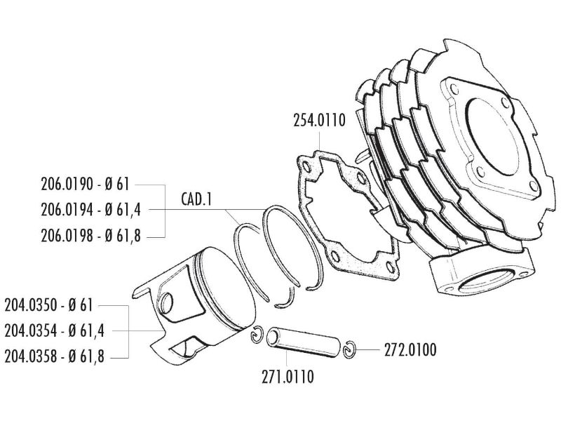 Obrázok z valec sada Polini liatina sport 152cc 61mm pre Vespa T5 125 Classic