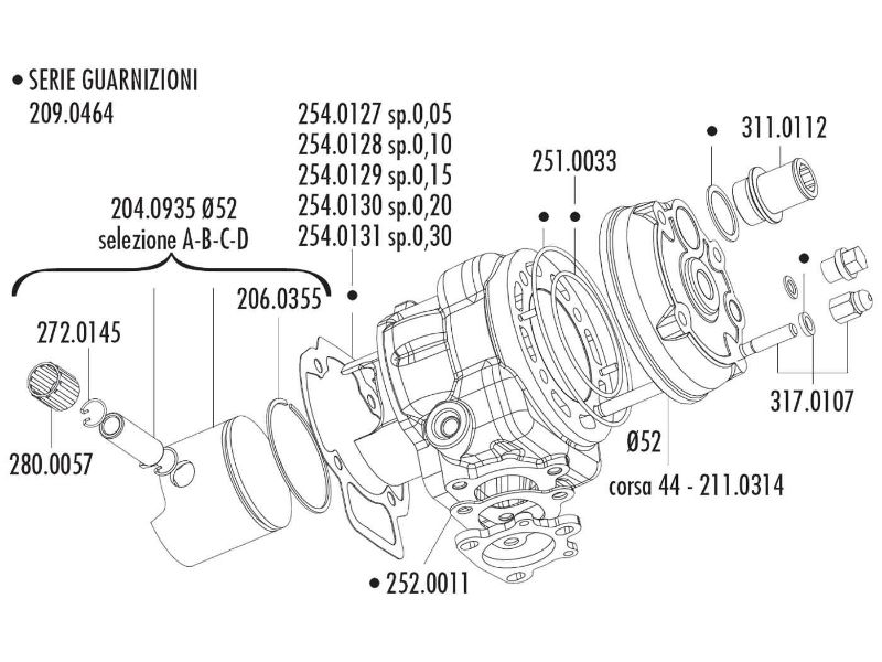 Obrázok z valec sada Polini aluminum racing Big Evolution 94cc 52mm pre Piaggio LC