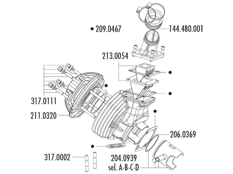 Obrázok z valec sada Polini aluminum racing Reed Evolution 135cc 57mm pre Vespa 125 Primavera 2T, Primavera ET3 2T