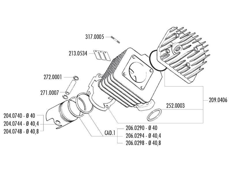 Obrázok z valec sada Polini liatina sport 50cc 40mm pre Peugeot vertical AC