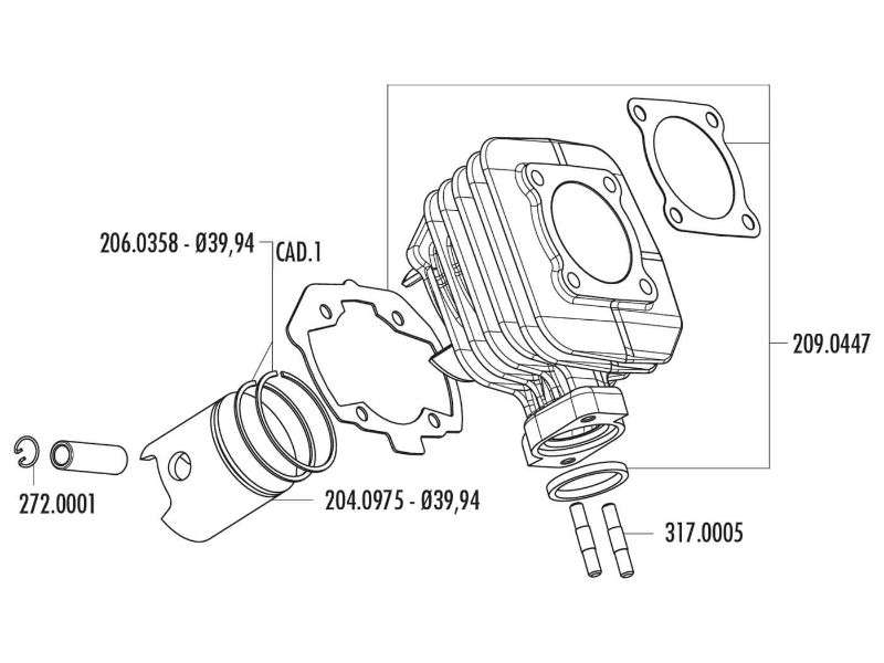 Obrázok z valec sada Polini liatina sport 50cc 39.94mm pre Peugeot horizontal AC