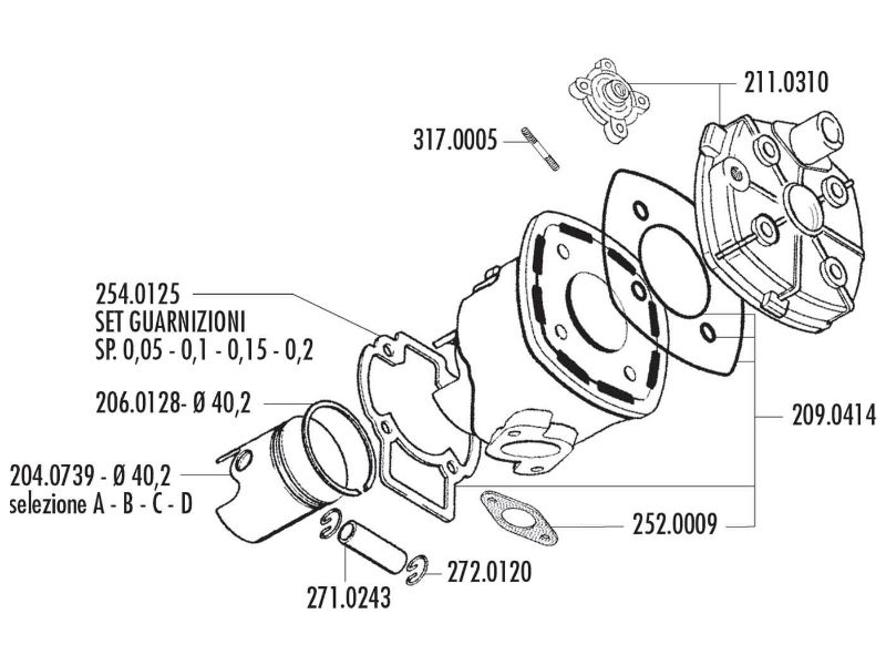 Obrázok z valec sada Polini aluminum racing Evolution 50cc 10mm piestny čap pre Minarelli horizontal LC